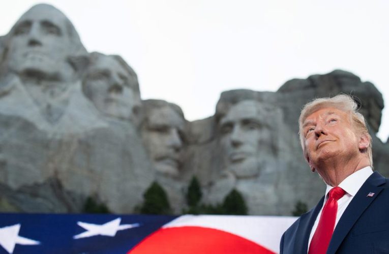 The President spoke of ‘a merciless campaign to wipe out our history’ at the Fourth of July event with no planned social distancing