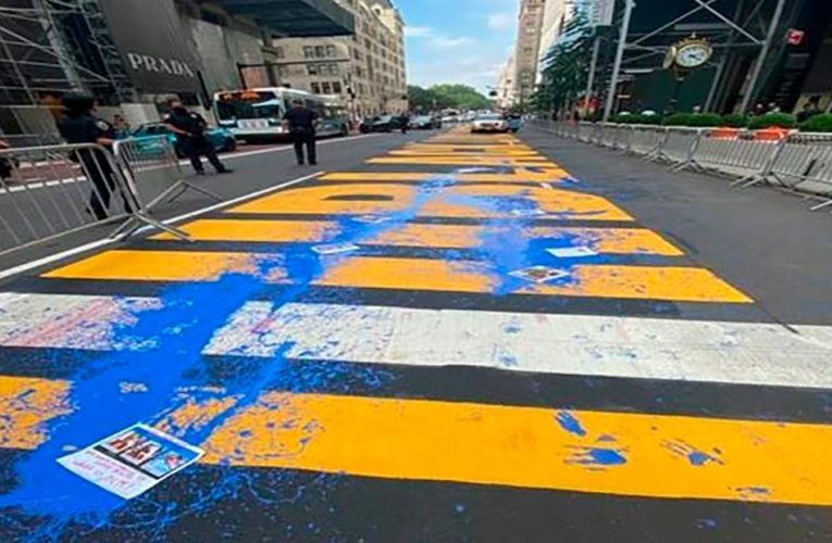 Black Lives Matter mural outside Trump Tower vandalized three times in one week