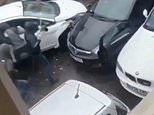 Shocking moment thugs surround car and ‘stab the driver with a PITCHFORK’