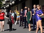 Waxwork stars of Madame Tussauds queue outside the attraction ahead of its reopening