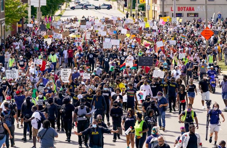 Hundreds of protesters march with Jacob Blake’s family demanding justice