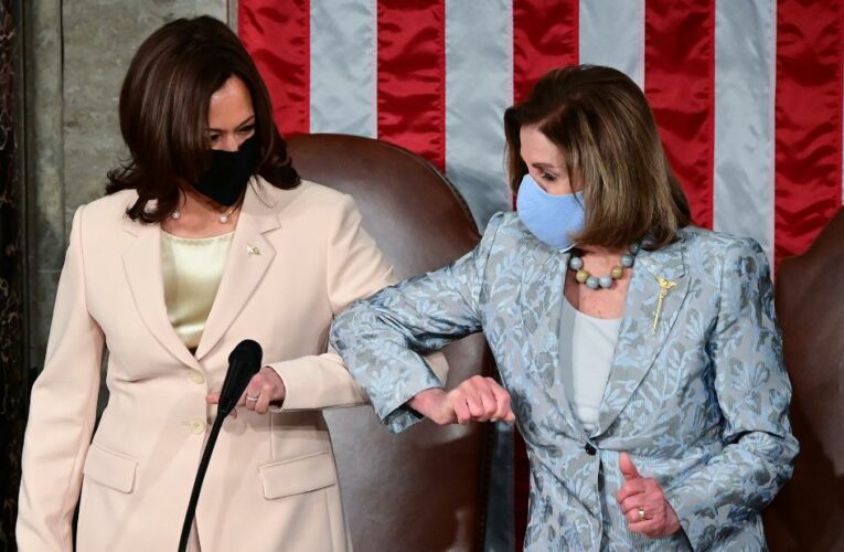 Harris and Pelosi are first women to lead Senate and House during presidential address to Congress