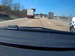 Moment a 20ft container suddenly detaches from lorry on busy motorway