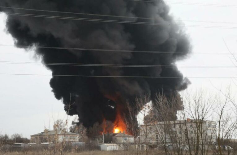 See helicopters attacking fuel depot inside Russia