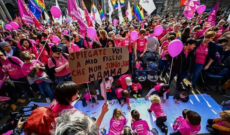 Hundreds protest clampdown on same-sex parents in Milan